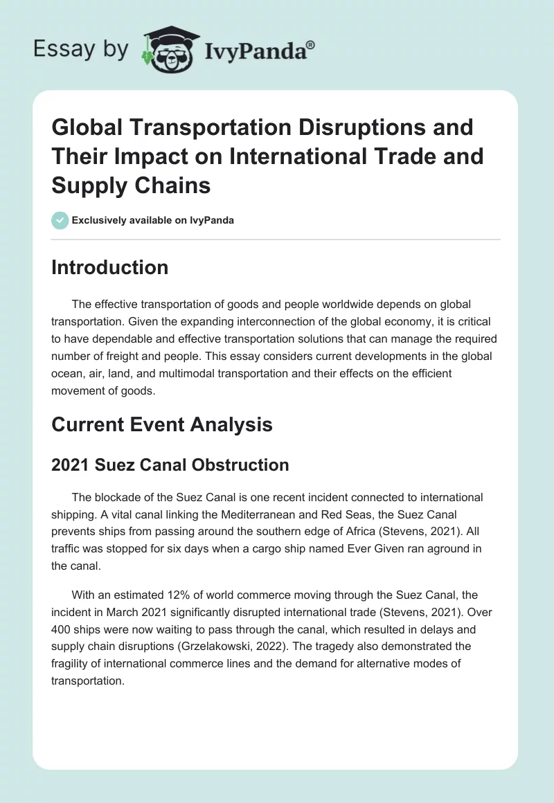 Global Transportation Disruptions and Their Impact on International Trade and Supply Chains. Page 1