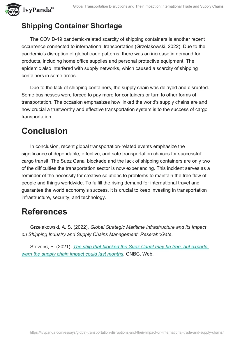 Global Transportation Disruptions and Their Impact on International Trade and Supply Chains. Page 2