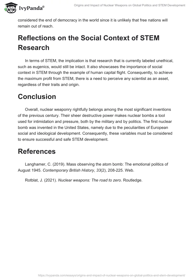 Origins and Impact of Nuclear Weapons on Global Politics and STEM Development. Page 2