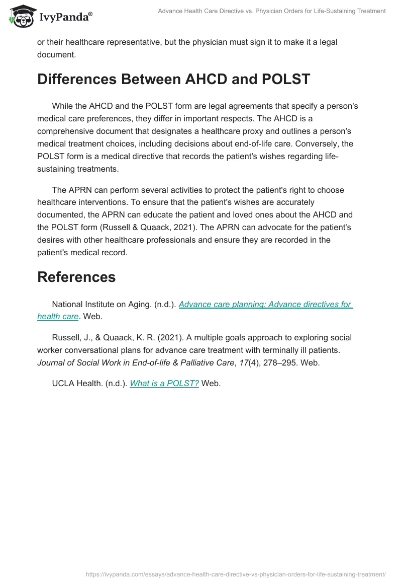 Advance Health Care Directive vs. Physician Orders for Life-Sustaining Treatment. Page 2