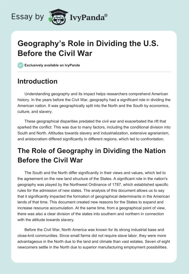 Geography’s Role in Dividing the U.S. Before the Civil War. Page 1