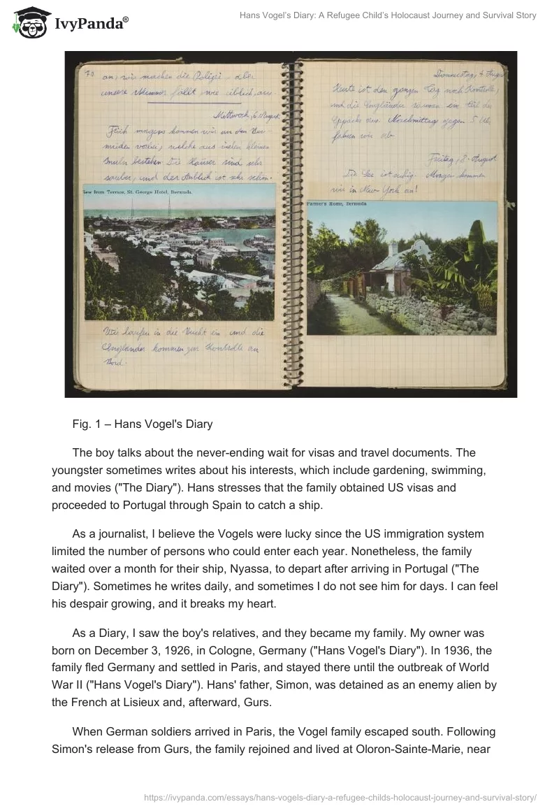 Hans Vogel’s Diary: A Refugee Child’s Holocaust Journey and Survival Story. Page 2