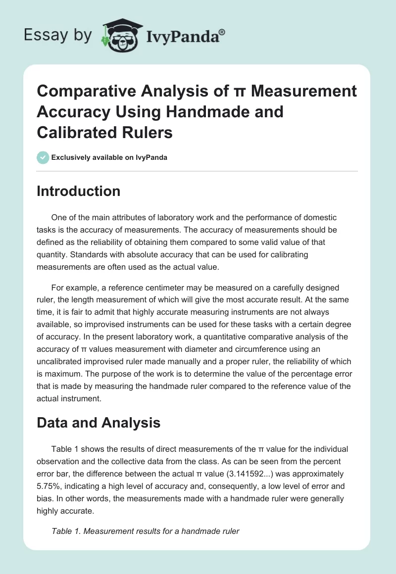 Comparative Analysis of π Measurement Accuracy Using Handmade and Calibrated Rulers. Page 1