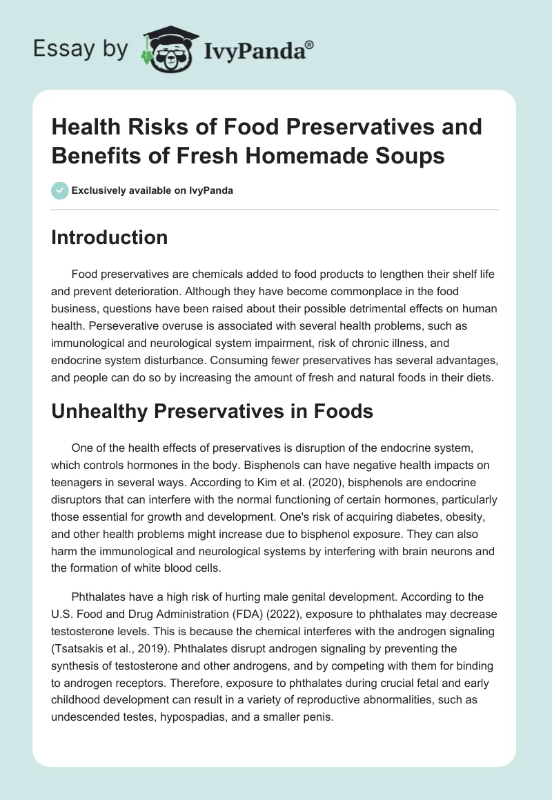 Health Risks of Food Preservatives and Benefits of Fresh Homemade Soups. Page 1