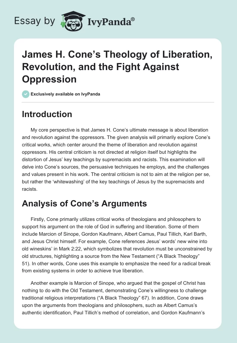 James H. Cone’s Theology of Liberation, Revolution, and the Fight Against Oppression. Page 1