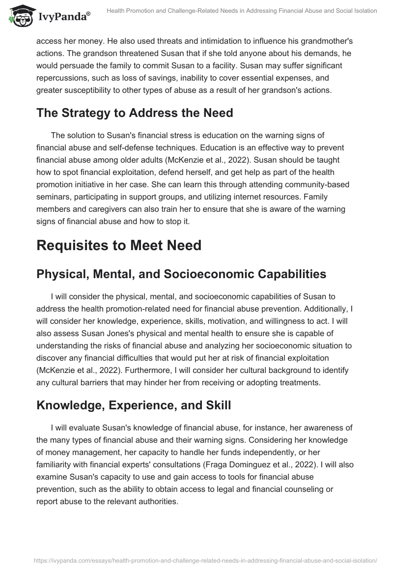 Health Promotion and Challenge-Related Needs in Addressing Financial Abuse and Social Isolation. Page 2