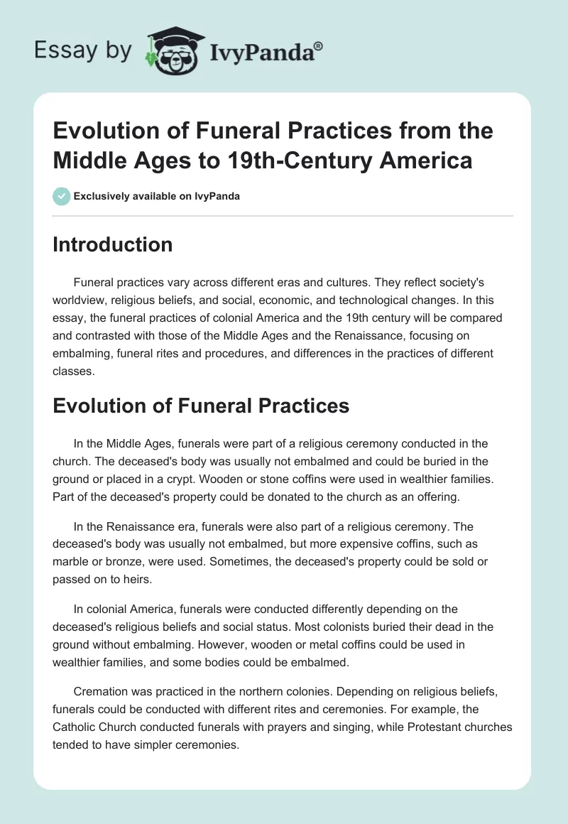 Evolution of Funeral Practices from the Middle Ages to 19th-Century America. Page 1