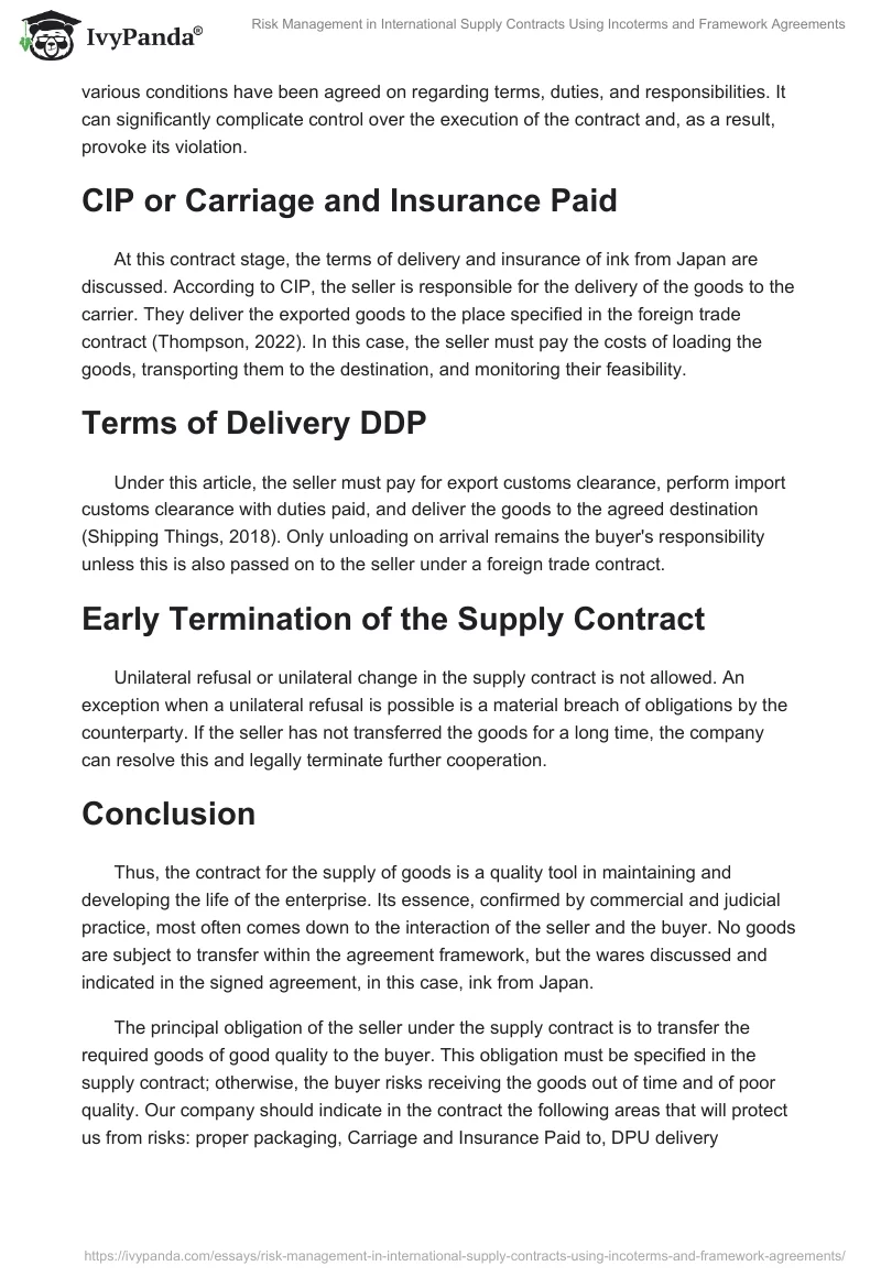Risk Management in International Supply Contracts Using Incoterms and Framework Agreements. Page 2