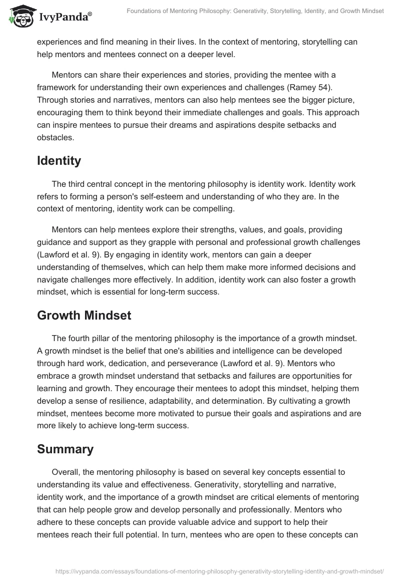 Foundations of Mentoring Philosophy: Generativity, Storytelling, Identity, and Growth Mindset. Page 2
