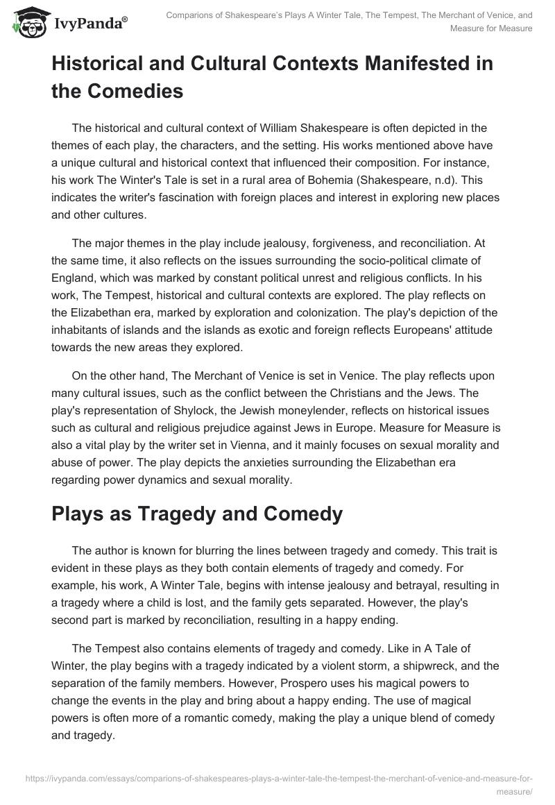 Comparions of Shakespeare’s Plays A Winter Tale, The Tempest, The Merchant of Venice, and Measure for Measure. Page 2