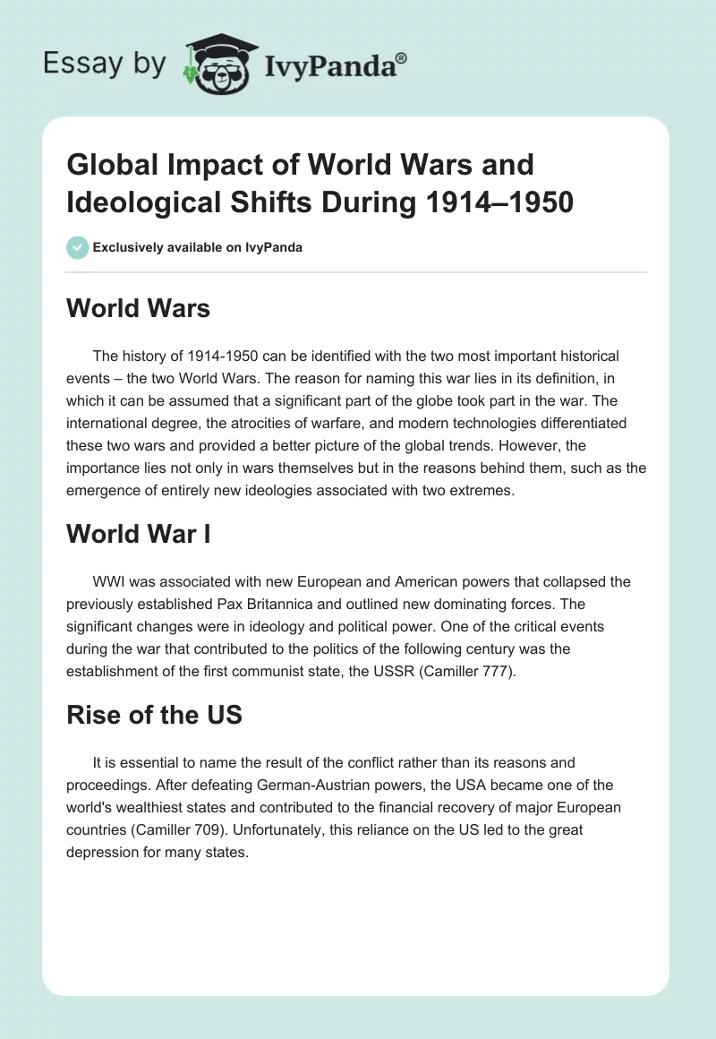 Global Impact of World Wars and Ideological Shifts During 1914–1950. Page 1
