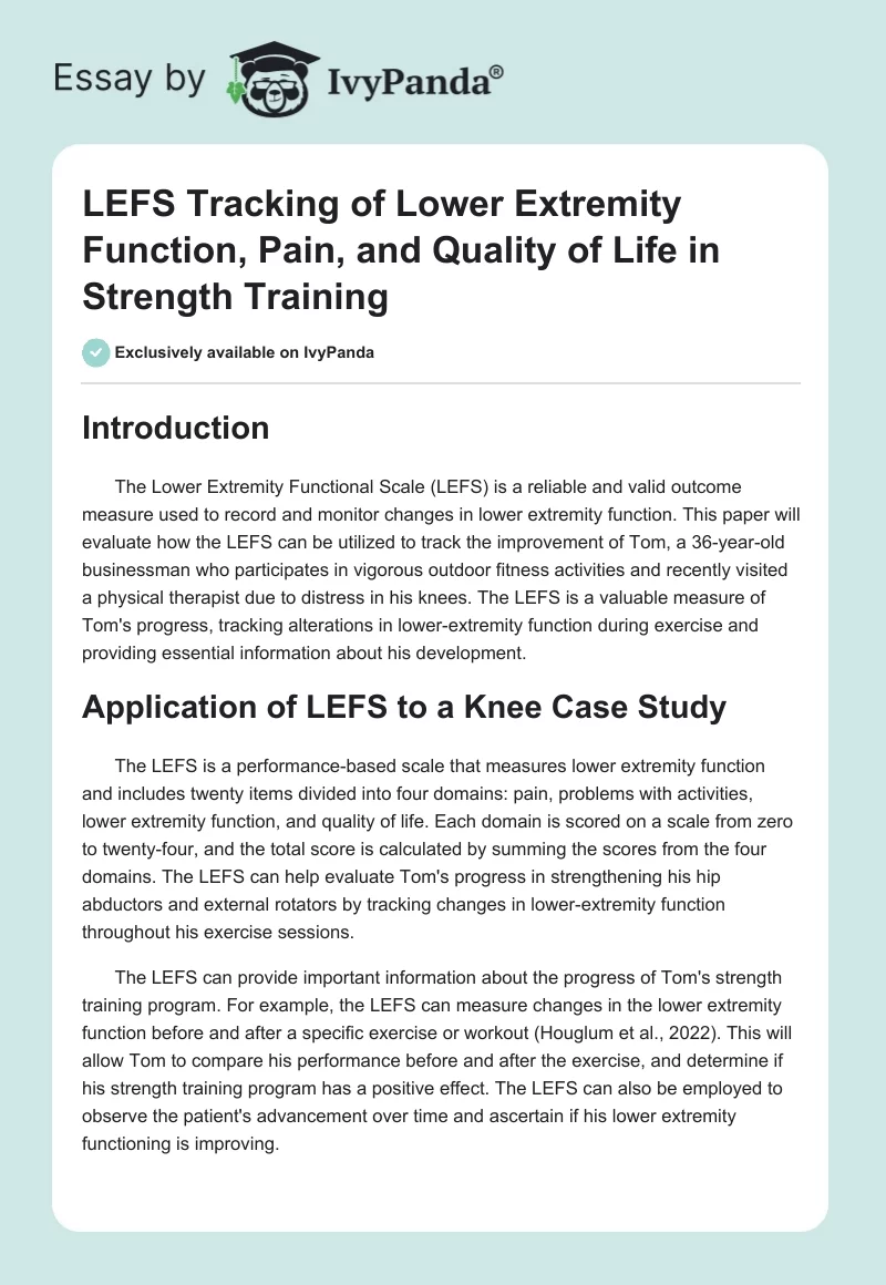 LEFS Tracking of Lower Extremity Function, Pain, and Quality of Life in Strength Training. Page 1