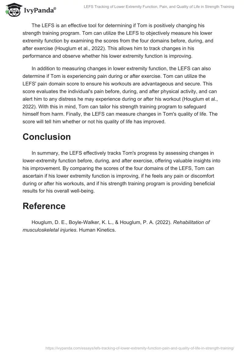 LEFS Tracking of Lower Extremity Function, Pain, and Quality of Life in Strength Training. Page 2