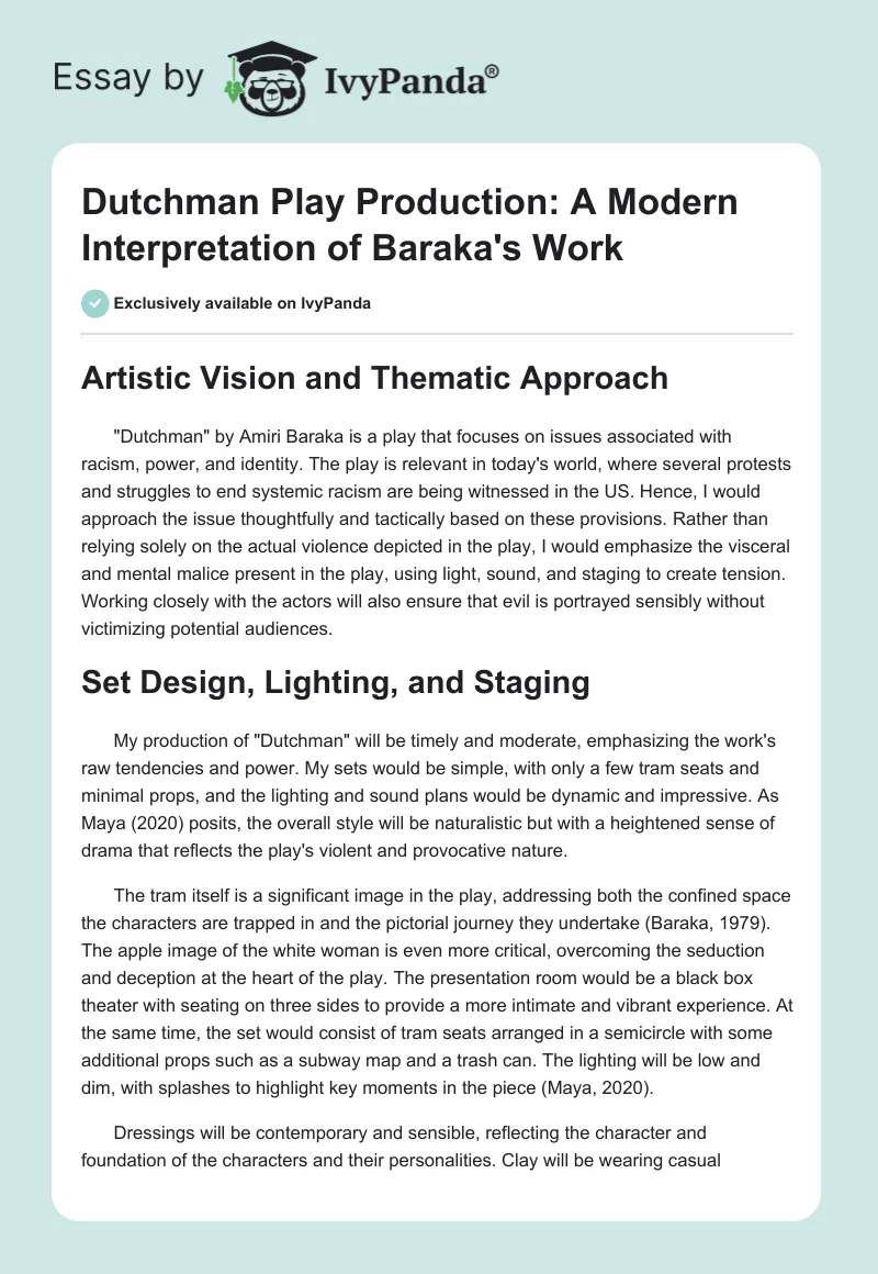 "Dutchman" Play Production: A Modern Interpretation of Baraka's Work. Page 1