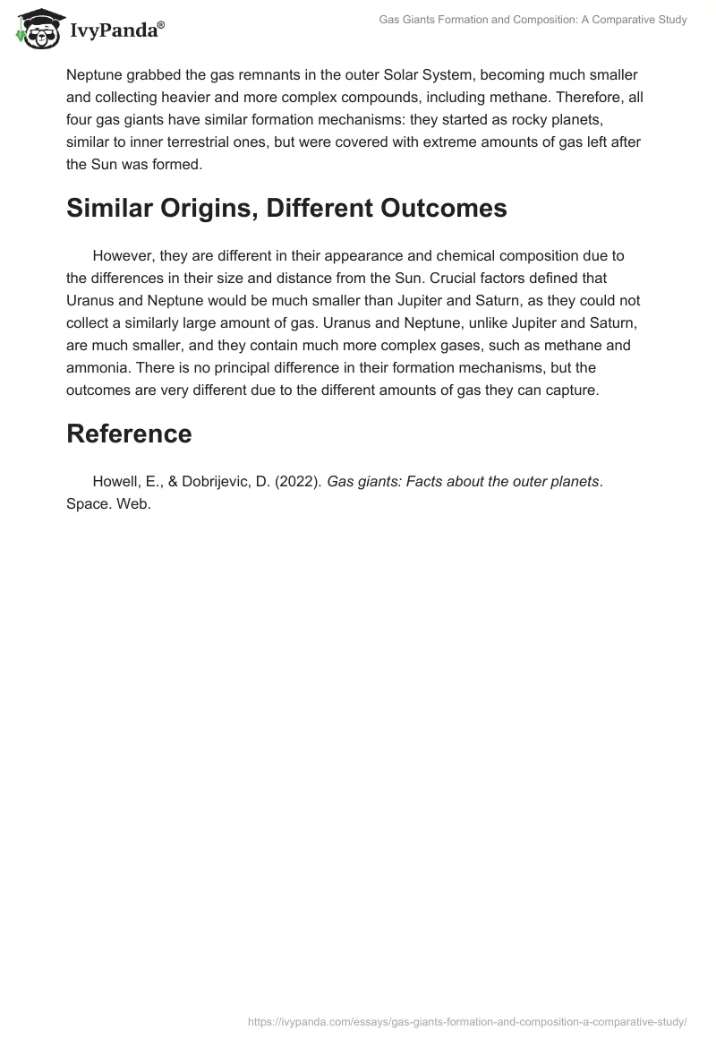 Gas Giants Formation and Composition: A Comparative Study. Page 2