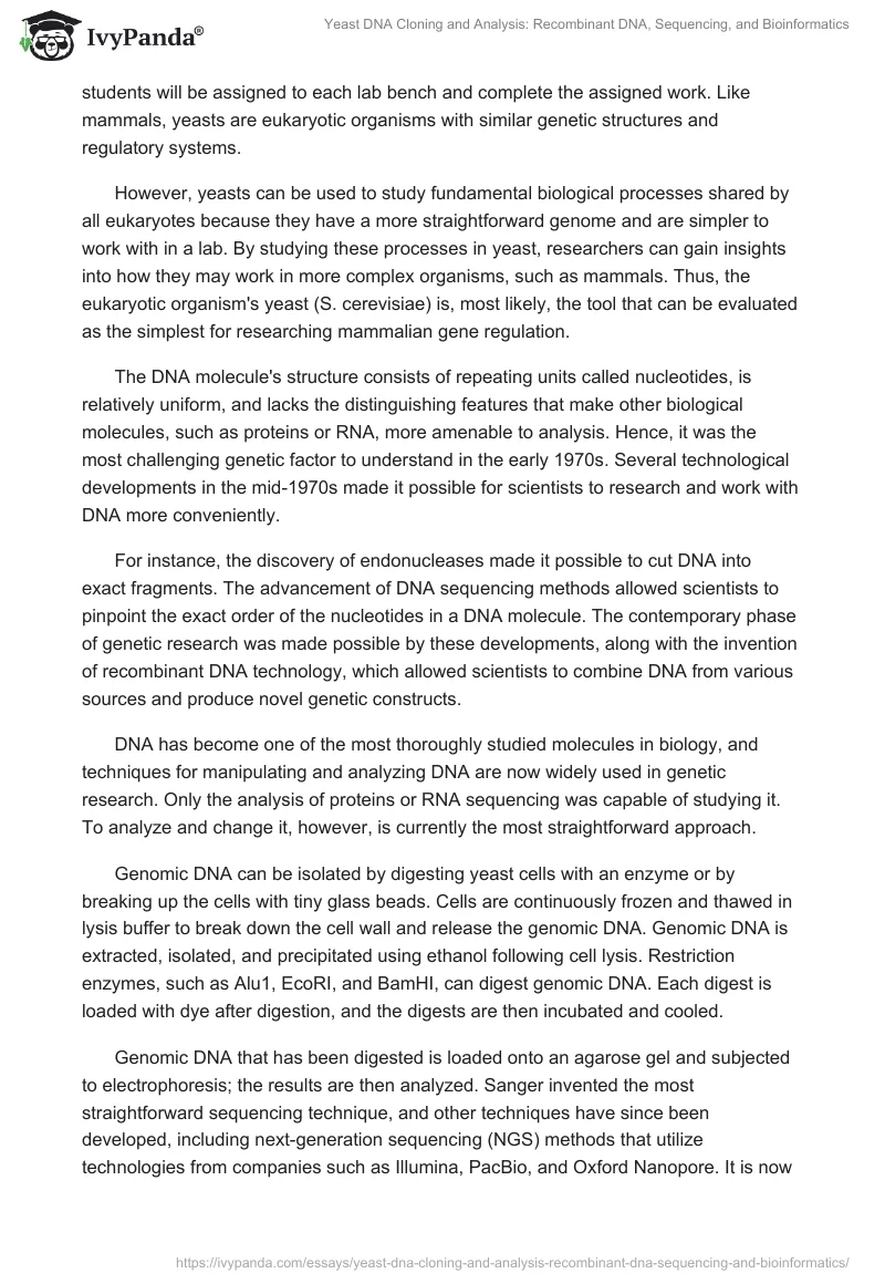 Yeast DNA Cloning and Analysis: Recombinant DNA, Sequencing, and Bioinformatics. Page 2