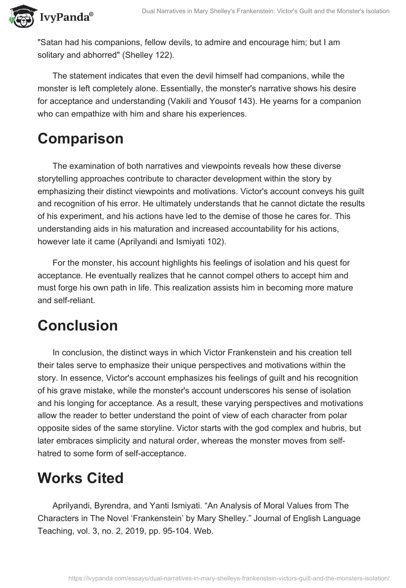 Dual Narratives in Mary Shelley's Frankenstein: Victor's Guilt and the Monster's Isolation. Page 2