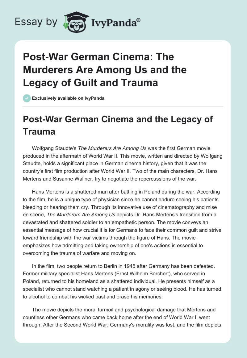 Post-War German Cinema: The Murderers Are Among Us and the Legacy of Guilt and Trauma. Page 1