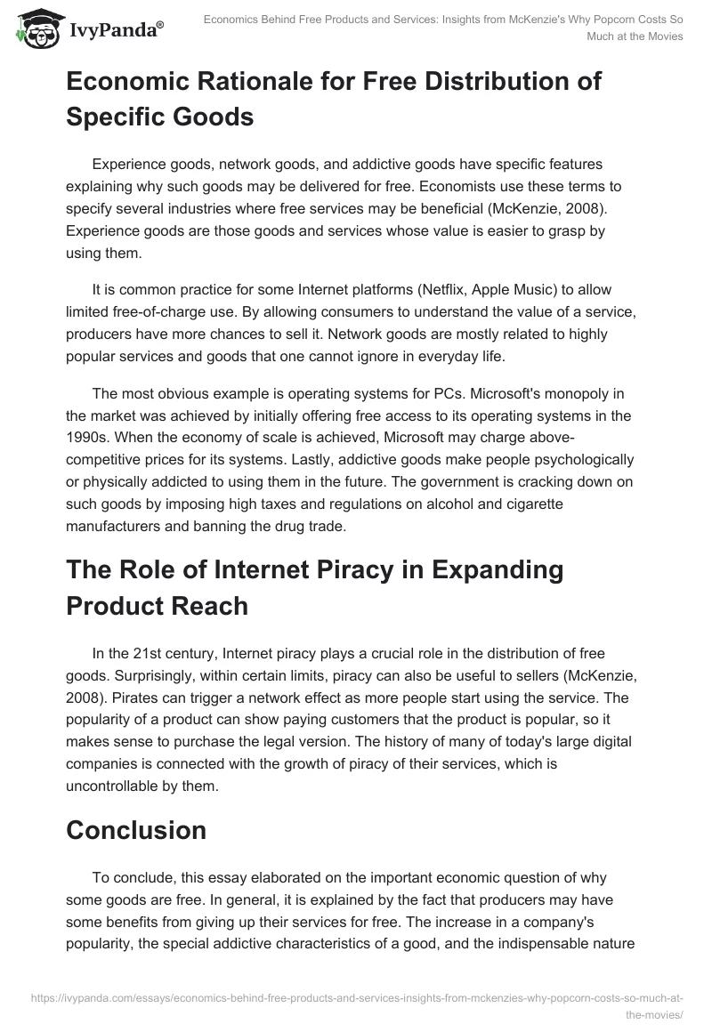 Economics Behind Free Products and Services: Insights from McKenzie's Why Popcorn Costs So Much at the Movies. Page 2