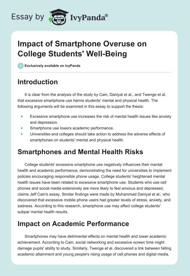 Impact of Smartphone Overuse on College Students' Well-Being. Page 1