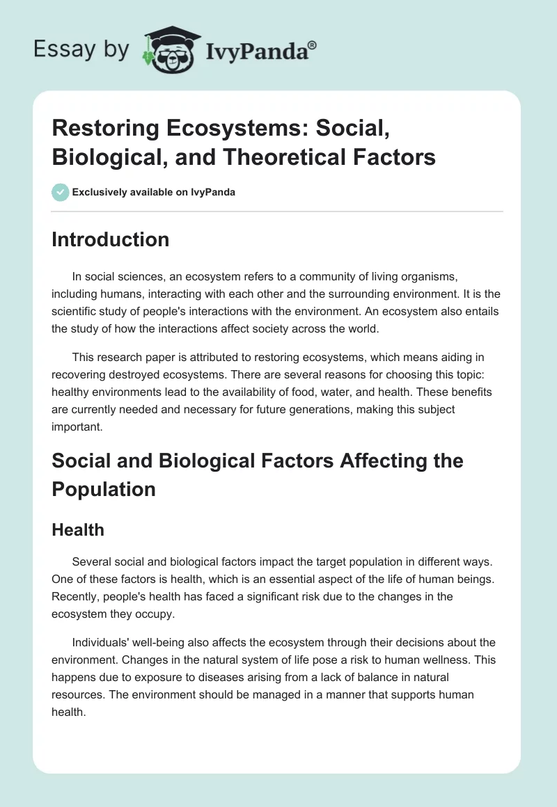 Restoring Ecosystems: Social, Biological, and Theoretical Factors. Page 1