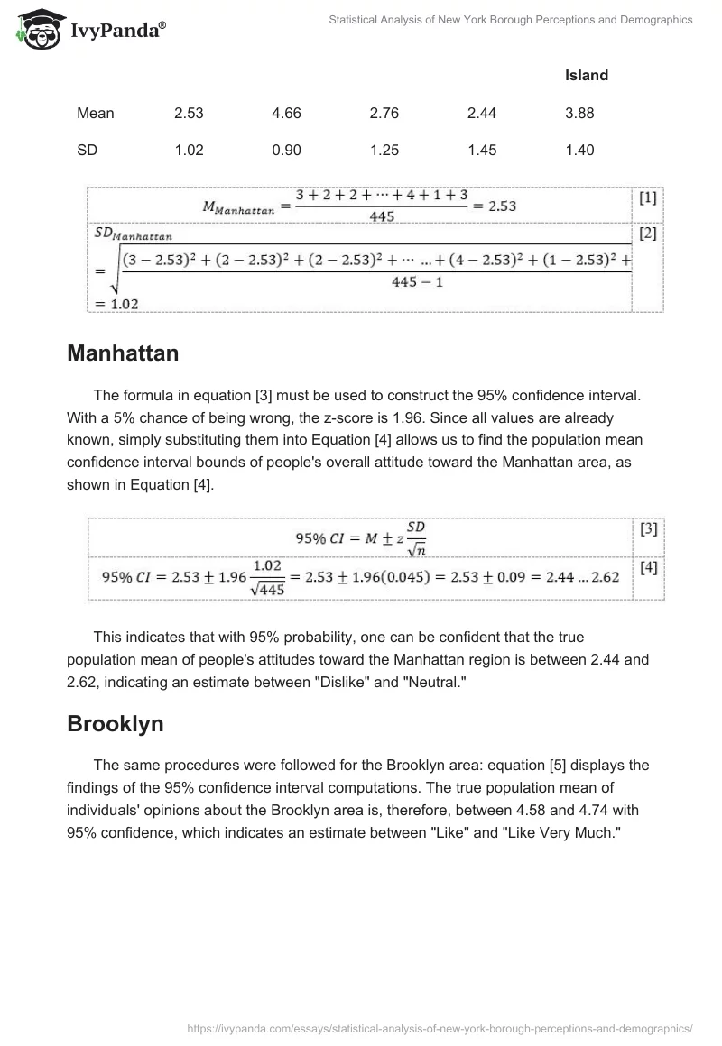 Statistical Analysis of New York Borough Perceptions and Demographics. Page 2