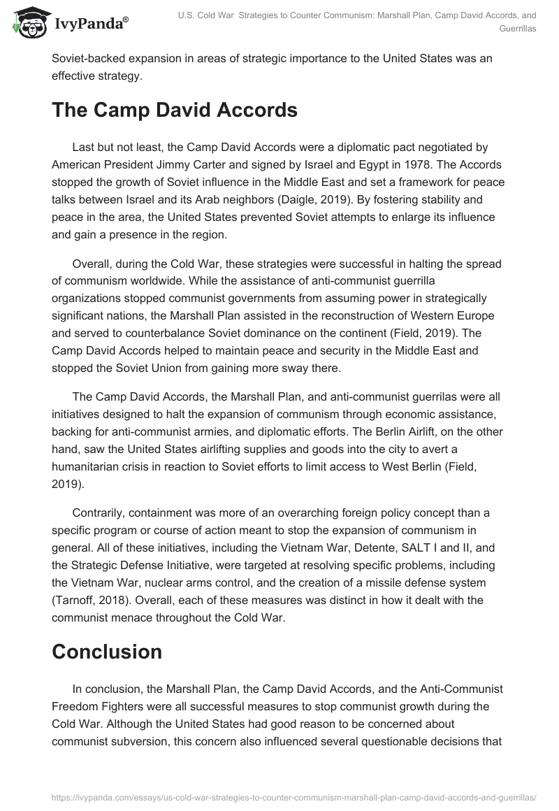 U.S. Cold War  Strategies to Counter Communism: Marshall Plan, Camp David Accords, and Guerrillas. Page 2