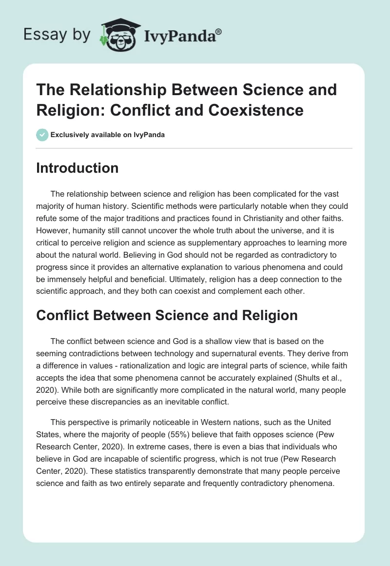 The Relationship Between Science and Religion: Conflict and Coexistence. Page 1