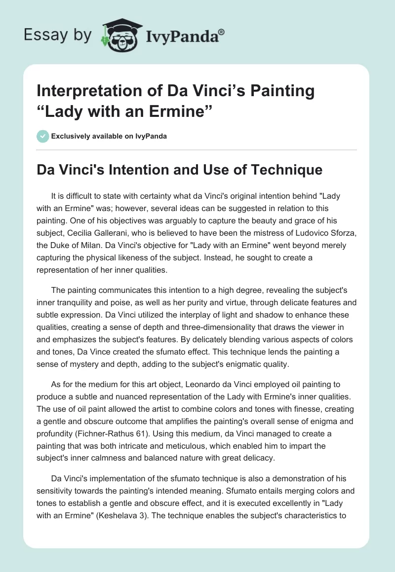 Interpretation of Da Vinci’s Painting “Lady with an Ermine”. Page 1