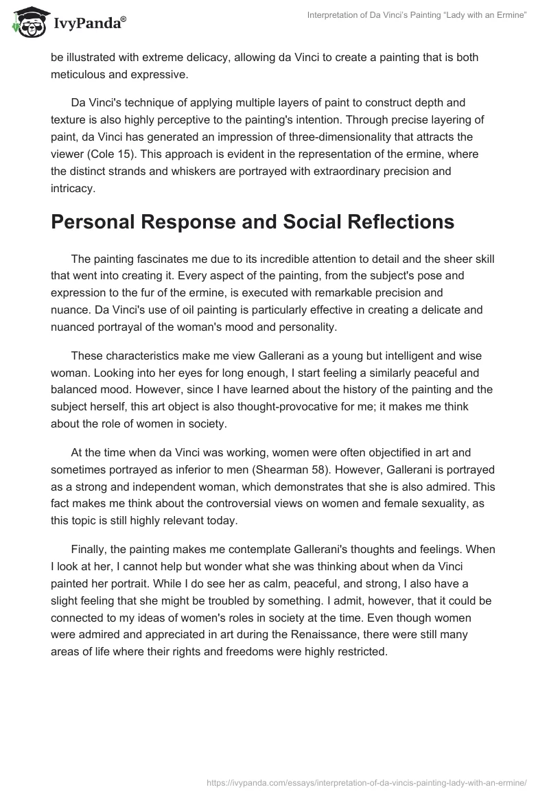 Interpretation of Da Vinci’s Painting “Lady with an Ermine”. Page 2