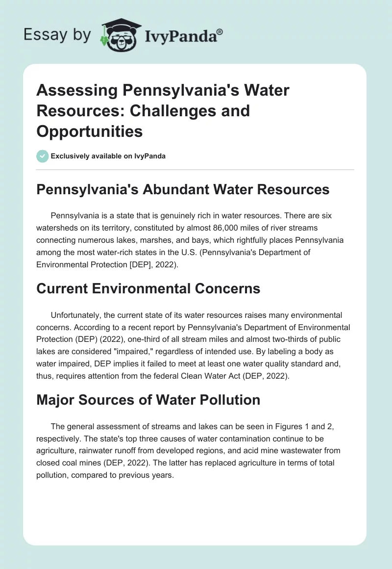 Assessing Pennsylvania's Water Resources: Challenges and Opportunities. Page 1
