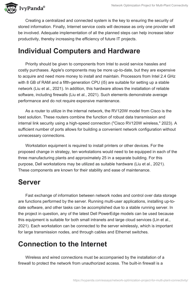 Network Optimization Project for Multi-Plant Connectivity. Page 2