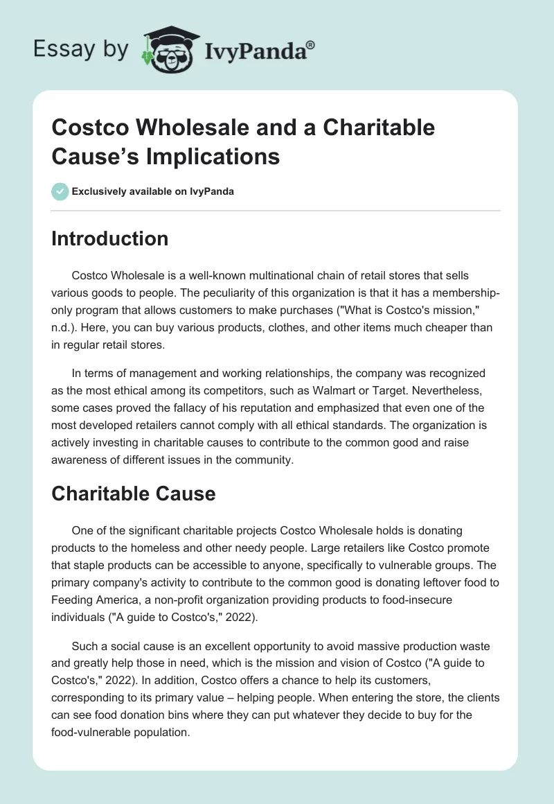 Costco Wholesale and a Charitable Cause’s Implications. Page 1