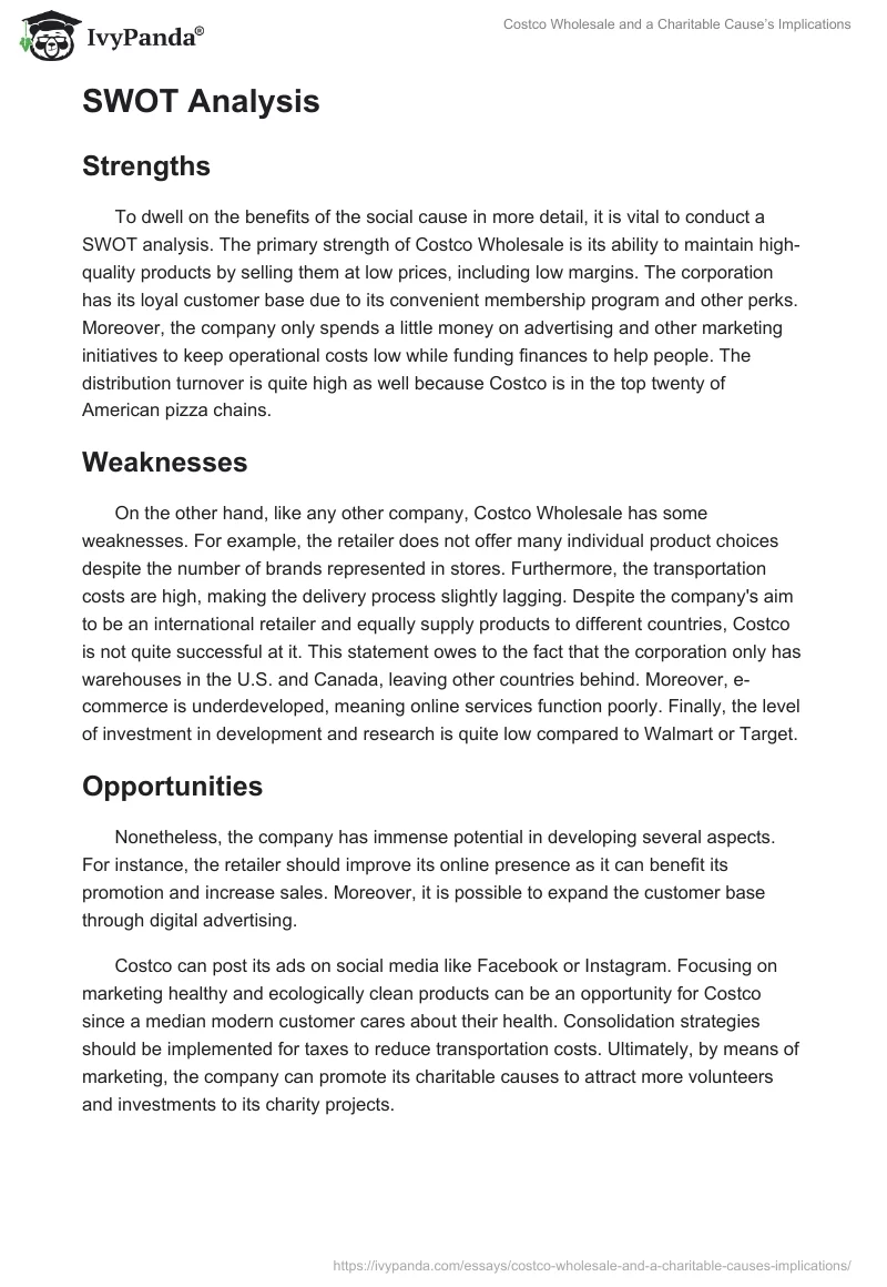 Costco Wholesale and a Charitable Cause’s Implications. Page 2