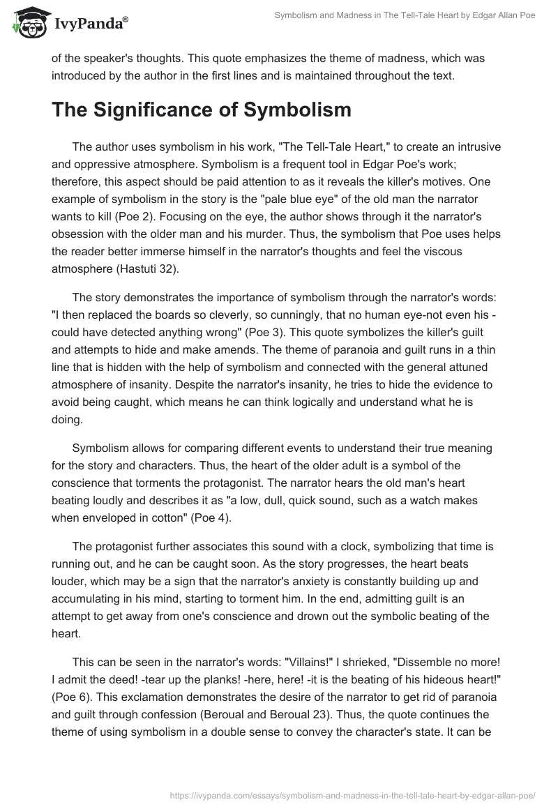 Symbolism and Madness in "The Tell-Tale Heart" by Edgar Allan Poe. Page 2