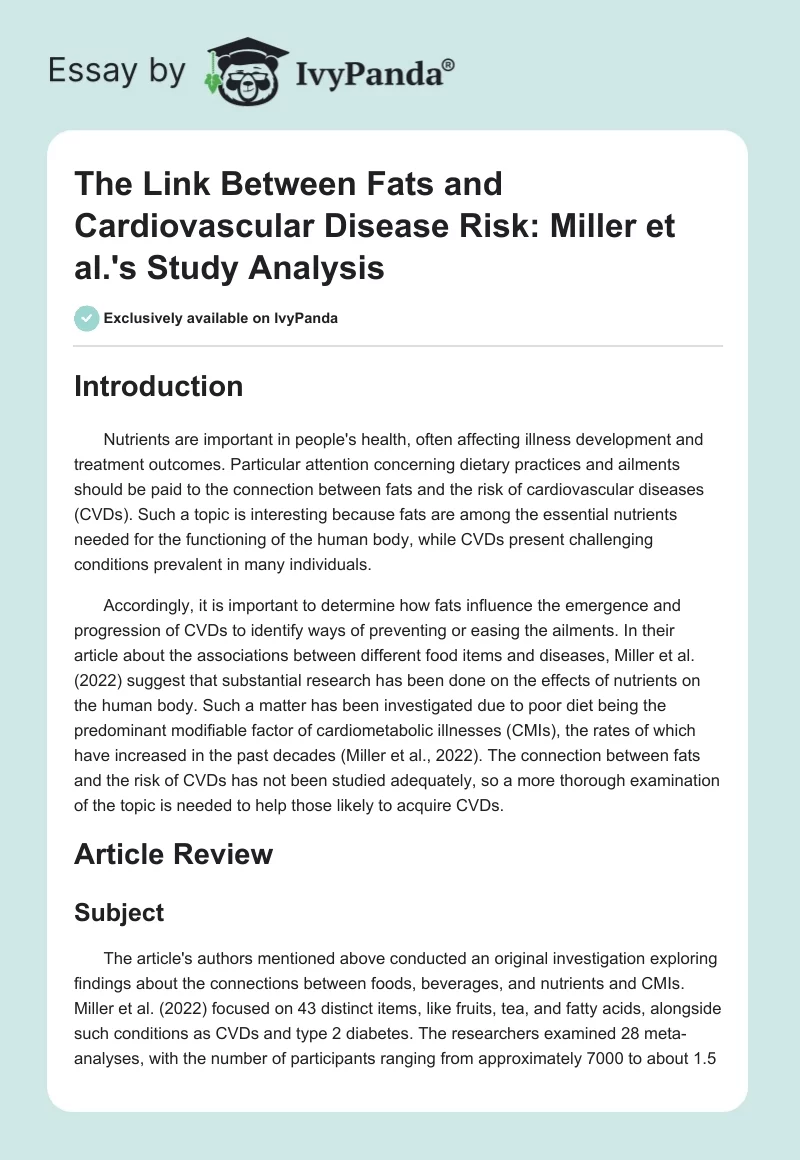 The Link Between Fats and Cardiovascular Disease Risk: Miller et al.'s Study Analysis. Page 1