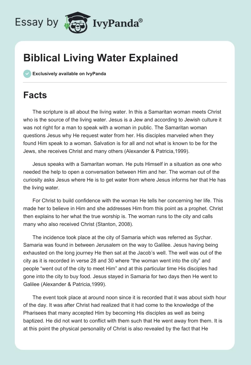 Biblical Living Water Explained. Page 1