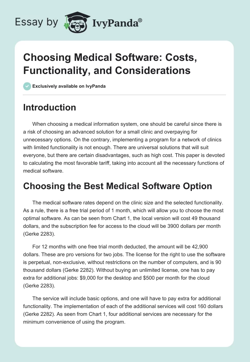 Choosing Medical Software: Costs, Functionality, and Considerations. Page 1