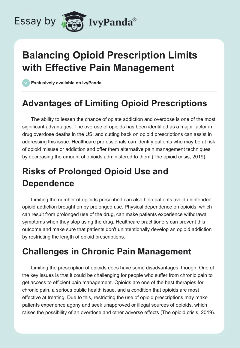 Balancing Opioid Prescription Limits with Effective Pain Management. Page 1