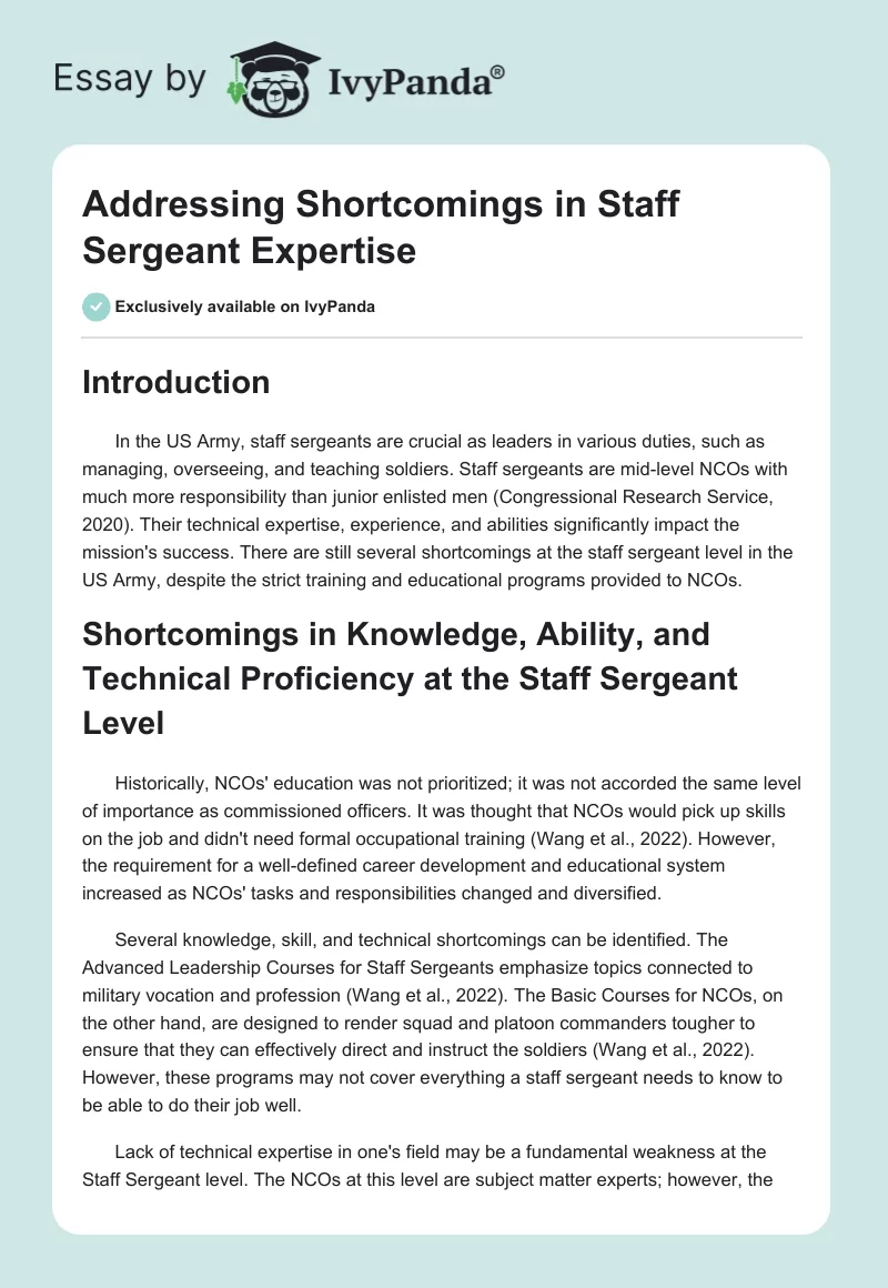 Addressing Shortcomings in Staff Sergeant Expertise. Page 1