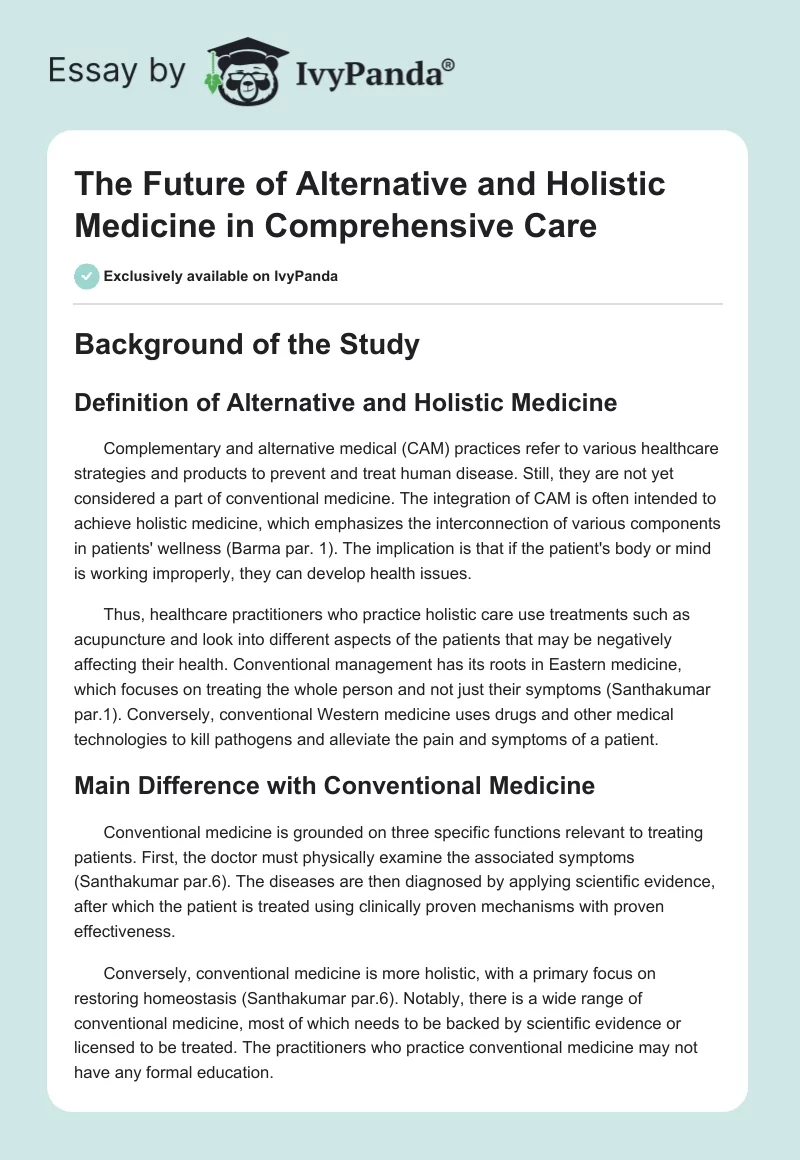 The Future of Alternative and Holistic Medicine in Comprehensive Care. Page 1