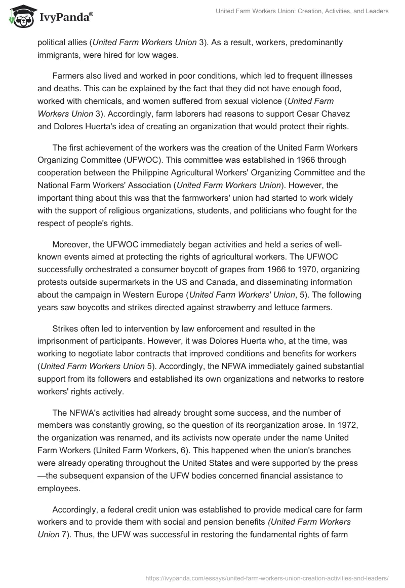 United Farm Workers Union: Creation, Activities, and Leaders. Page 2