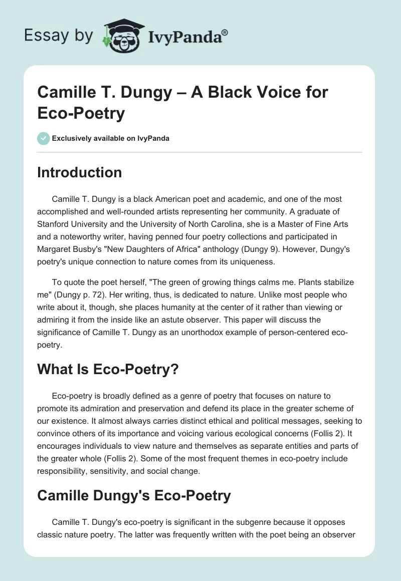 Camille T. Dungy – A Black Voice for Eco-Poetry. Page 1