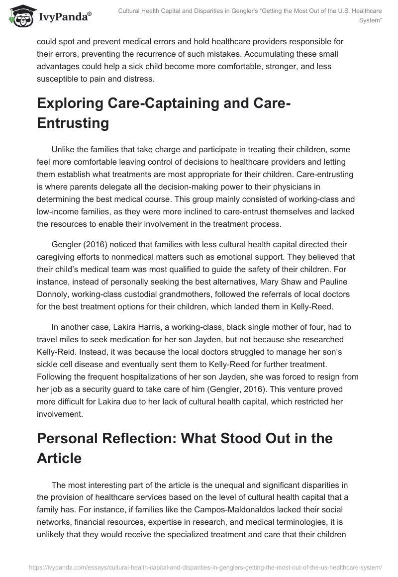 Cultural Health Capital and Disparities in Gengler’s “Getting the Most Out of the U.S. Healthcare System”. Page 2