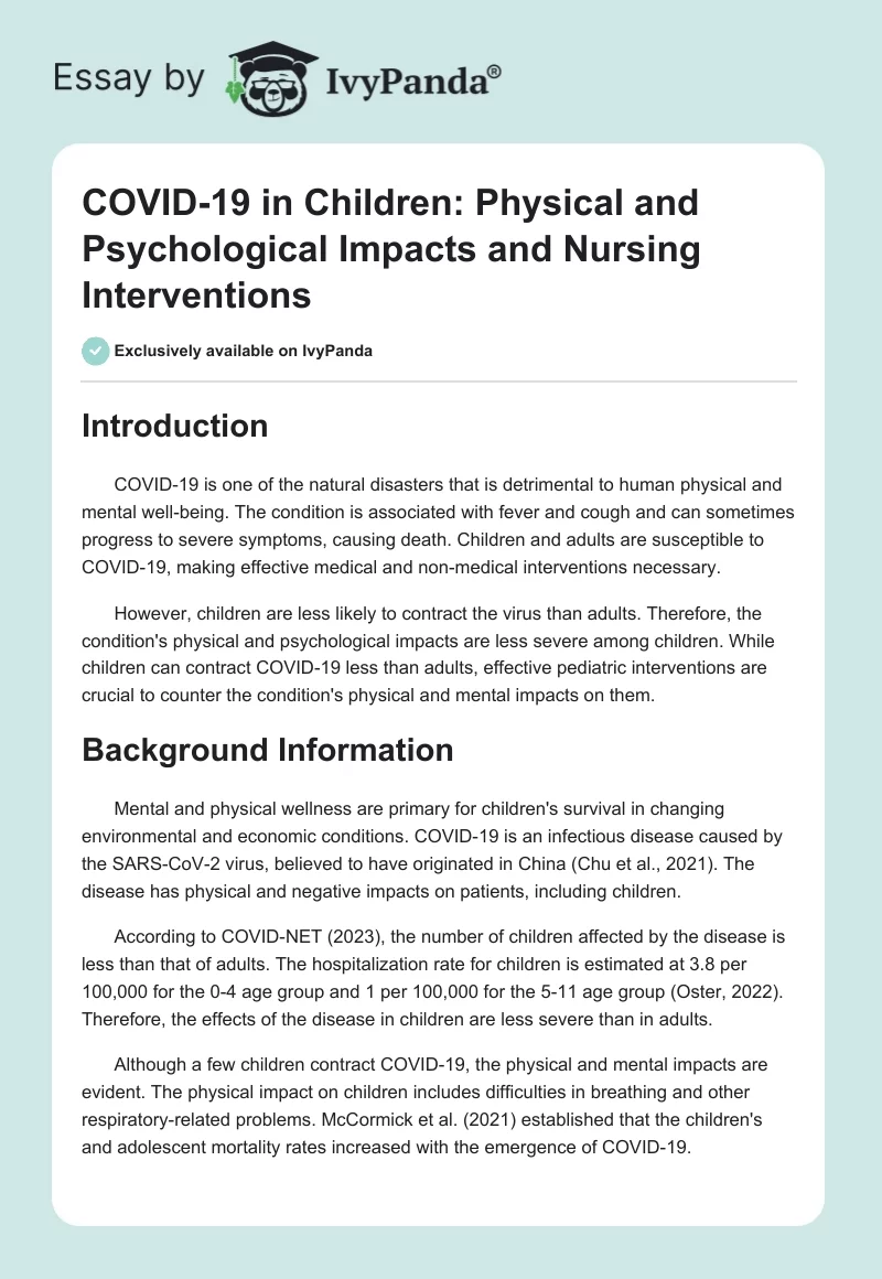 COVID-19 in Children: Physical and Psychological Impacts and Nursing Interventions. Page 1