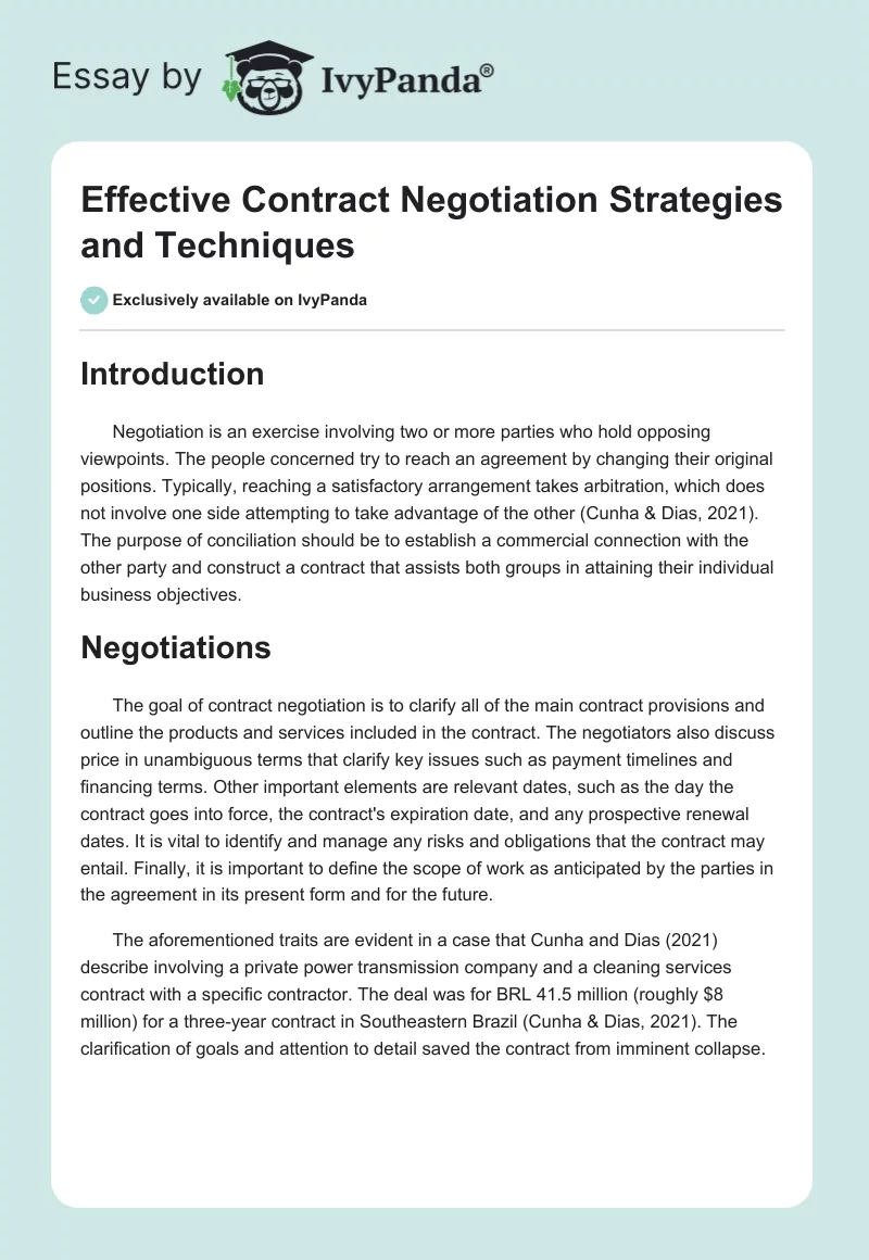 Effective Contract Negotiation Strategies and Techniques. Page 1