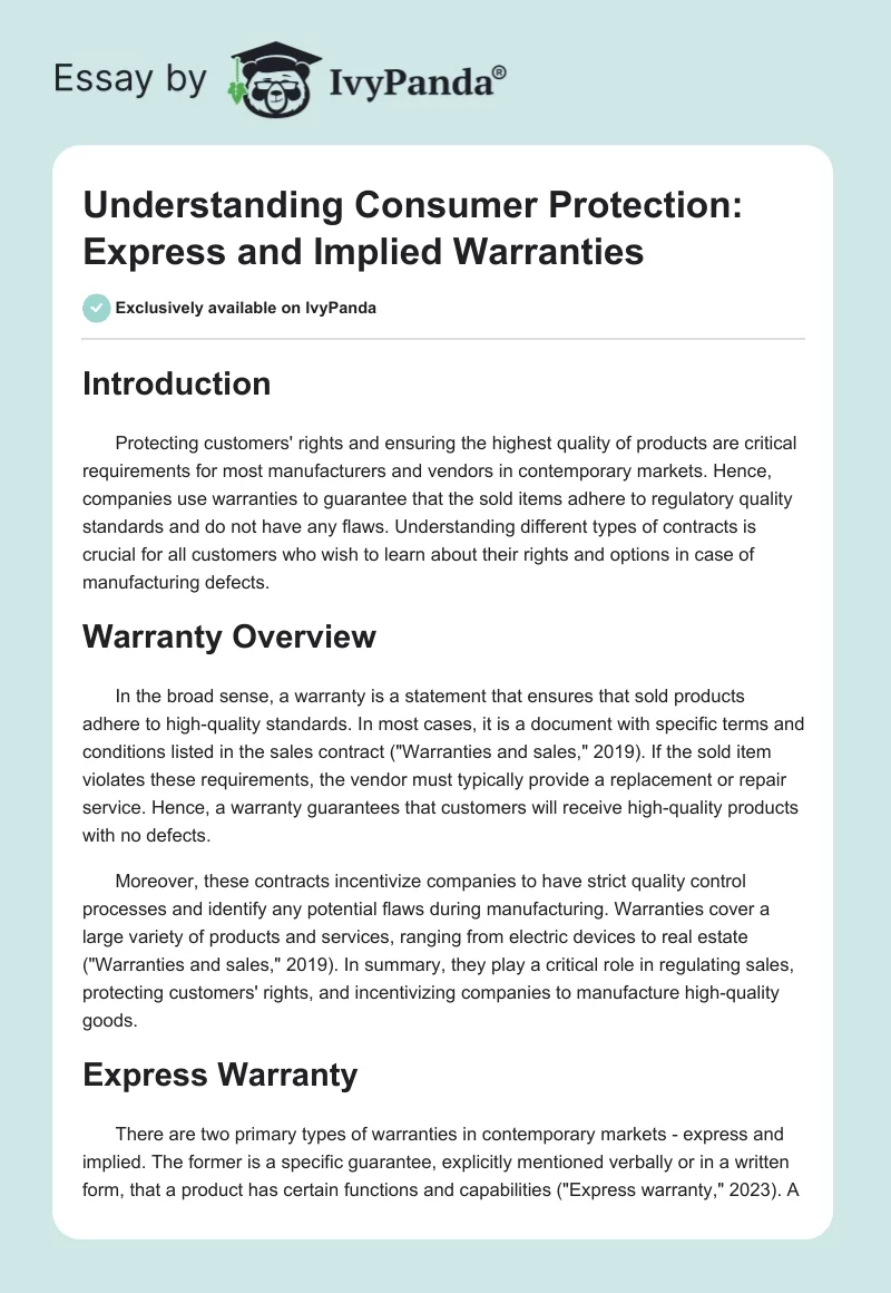 Understanding Consumer Protection: Express and Implied Warranties. Page 1