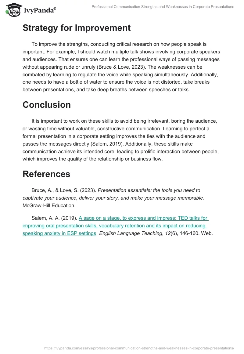 Professional Communication Strengths and Weaknesses in Corporate Presentations. Page 2