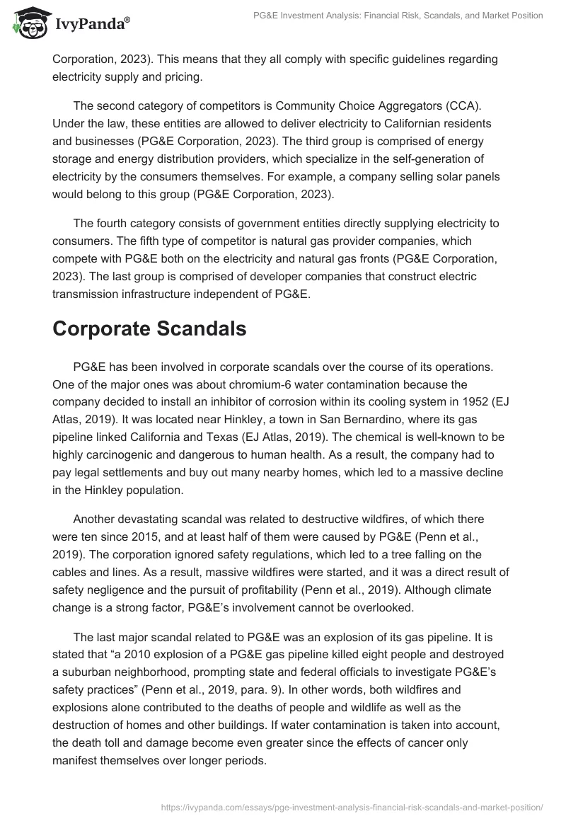 PG&E Investment Analysis: Financial Risk, Scandals, and Market Position. Page 2