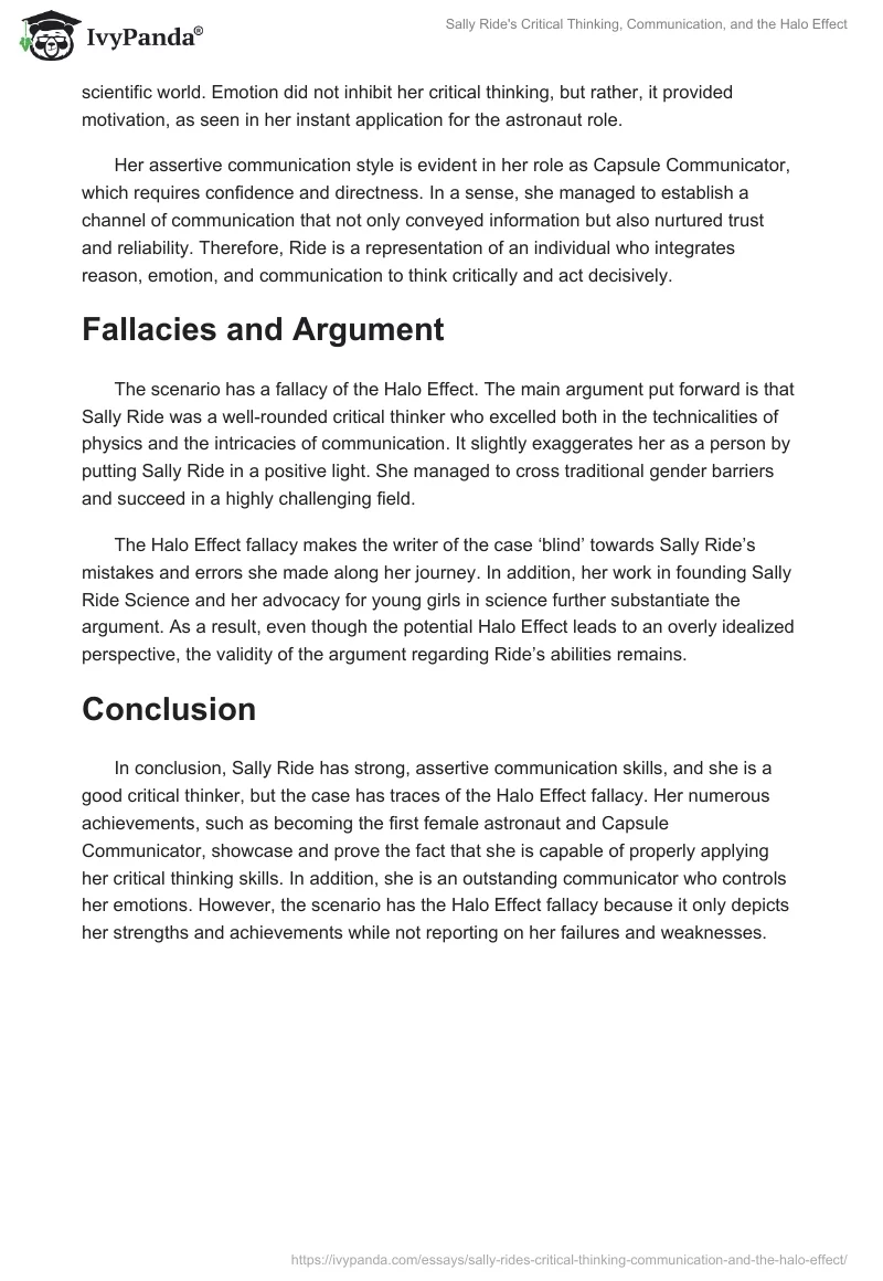 Sally Ride's Critical Thinking, Communication, and the Halo Effect. Page 2